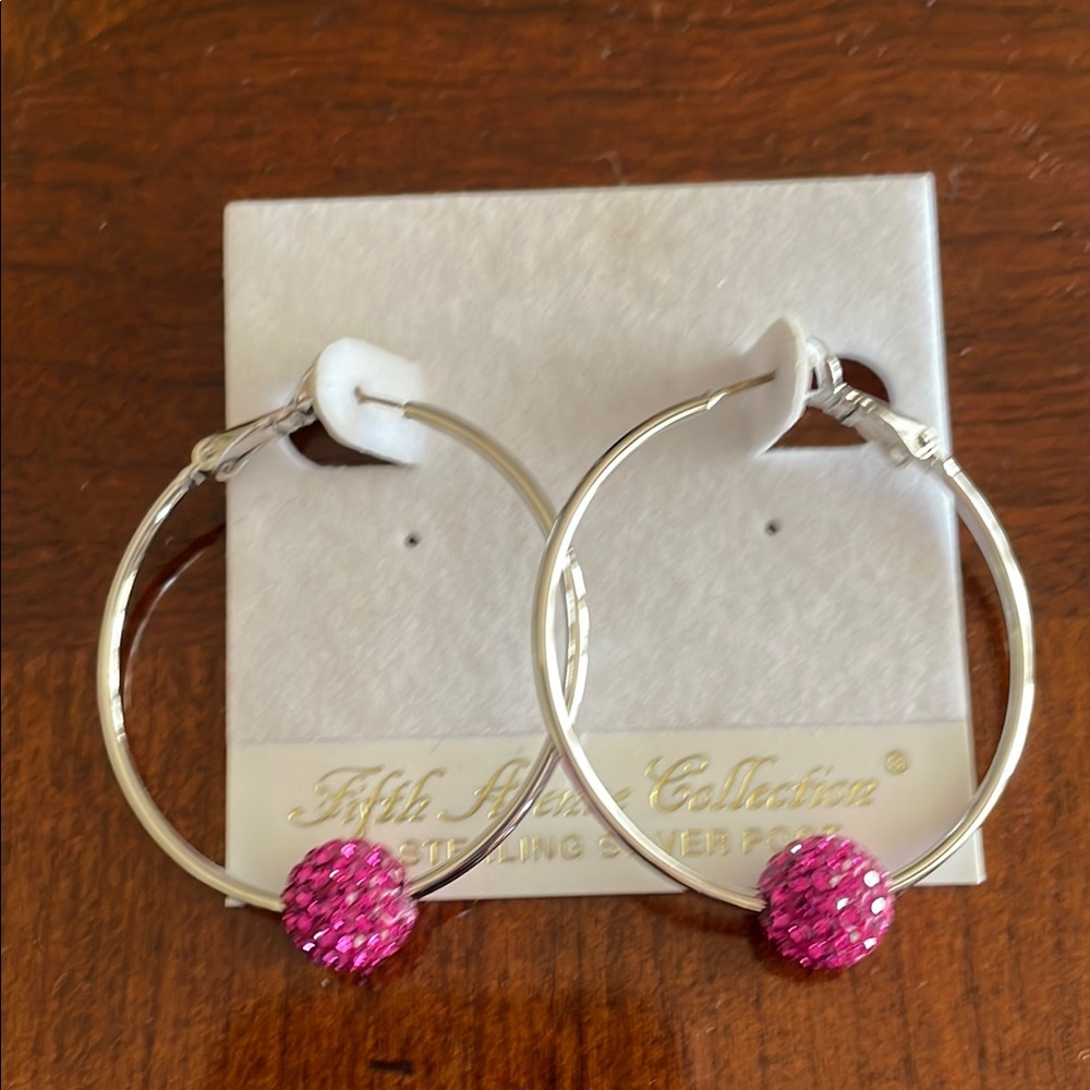 Silver and Pink Textured Hoop Earrings